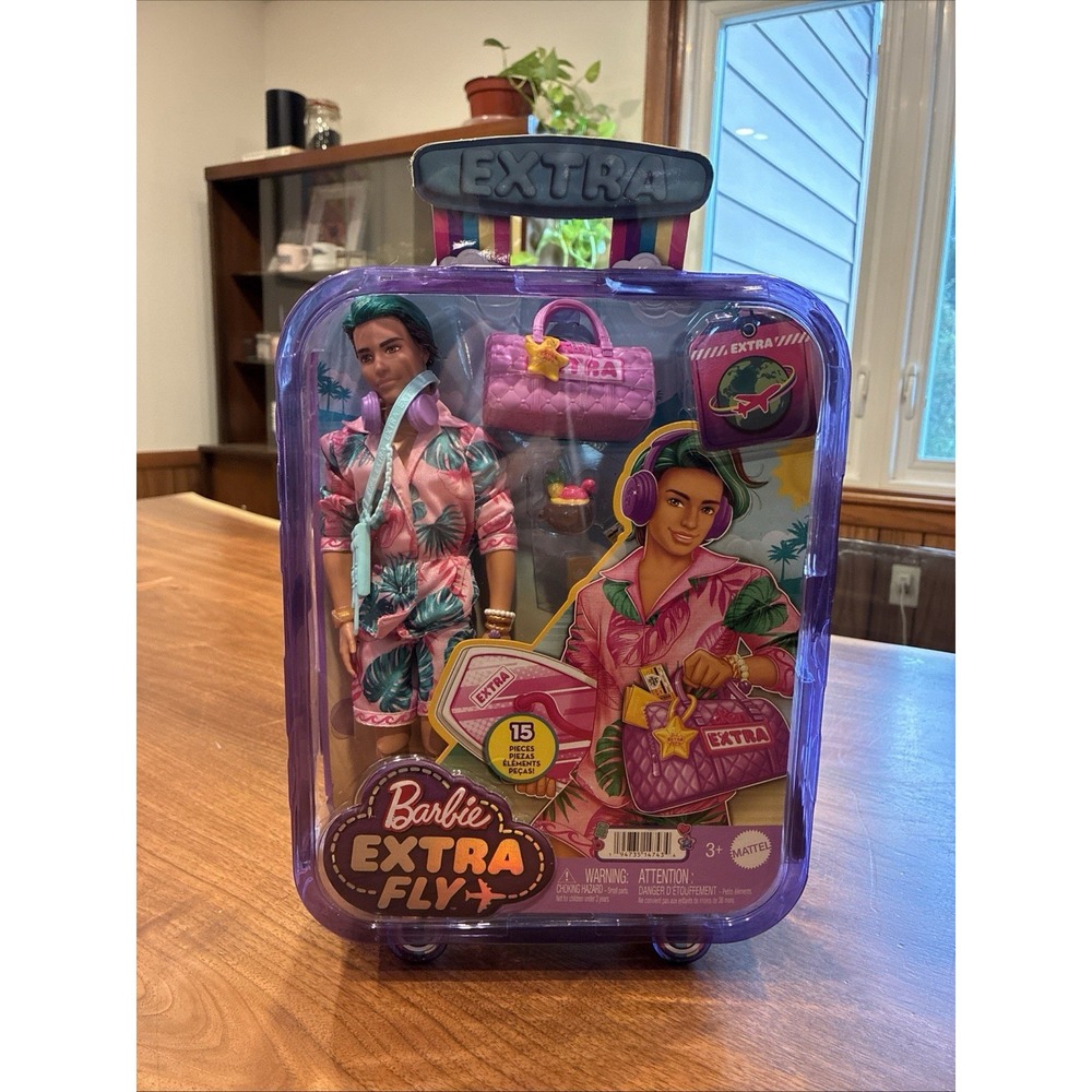 Barbie Extra Fly Ken Travel Doll with Beach-Themed Travel Clothes & Accessories